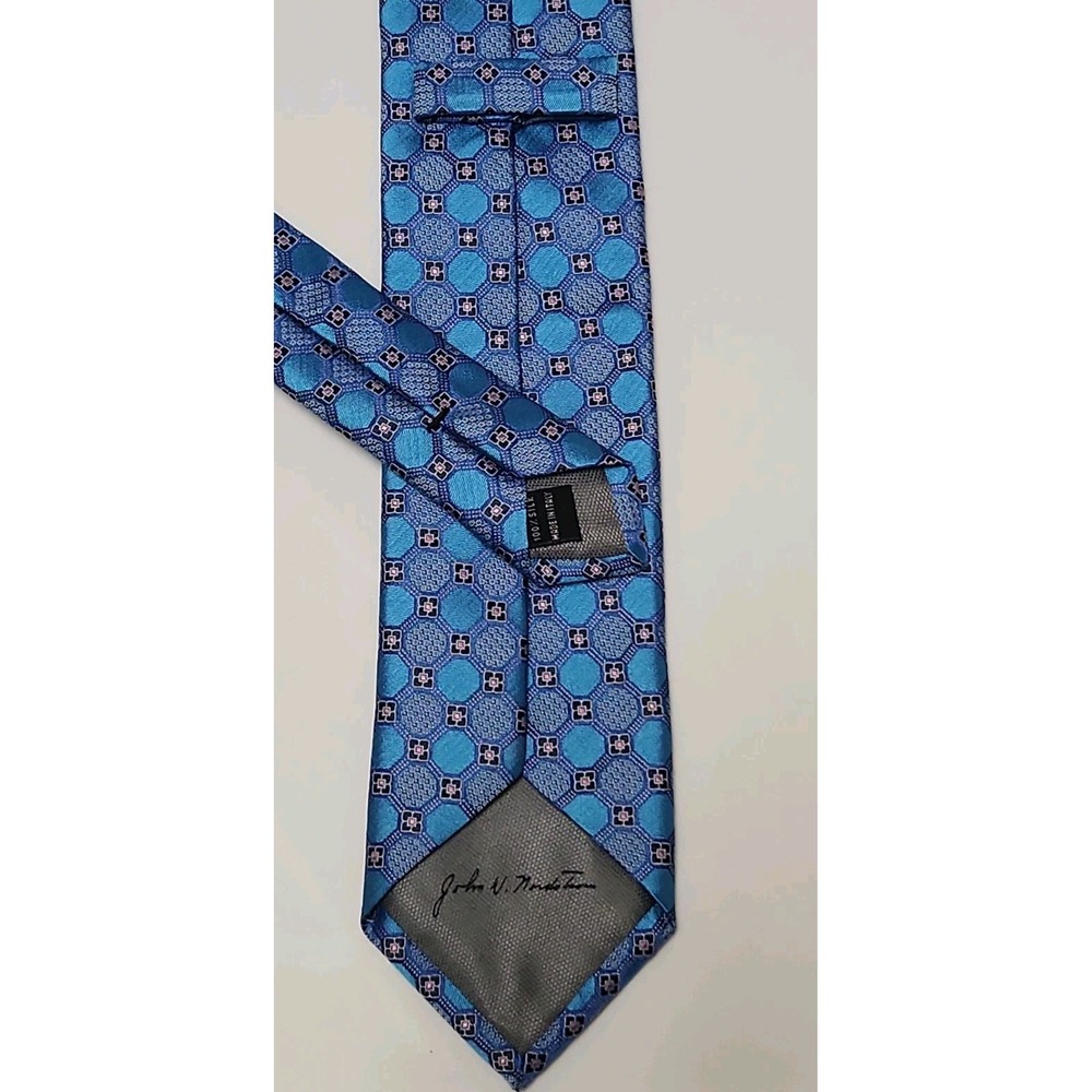 John W. Nordstrom Blue Geometric Silk Tie Made in Italy Classic 3.25" Width